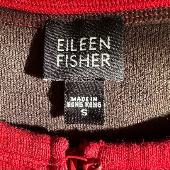 Eileen Fisher Red Knit Cotton Sweater Cardigan Front Zip Pockets Small - Picture 7 of 12